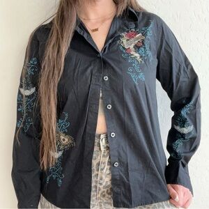 Harley Davidson Embroidered button down top Y2K